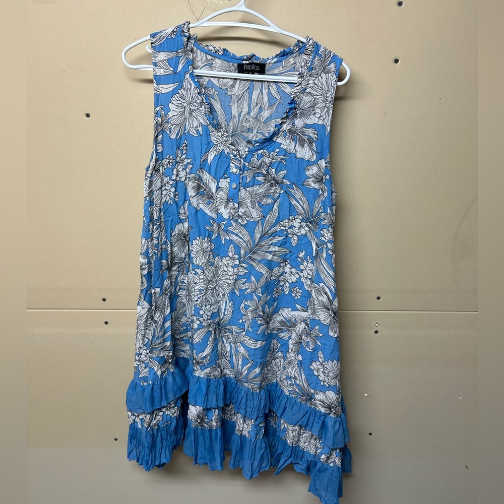 Floral Blue Sleeveless Dress